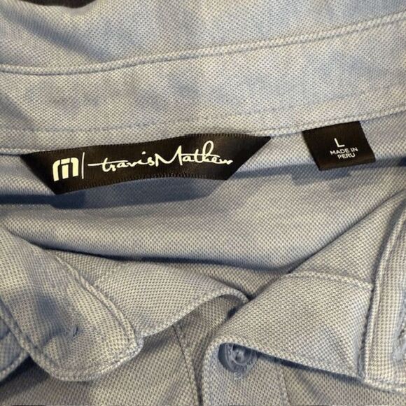 Travis Mathew Sunset Blocked Polo Riviera Heather Blue Nights Size Large - Picture 5 of 10